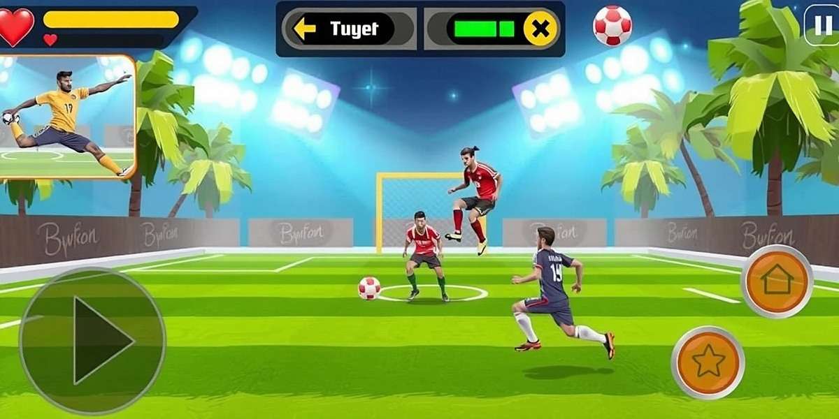 Goa Striker King Gameplay Screenshot Goa Striker King gameplay showing touch controls and Indian street football moves